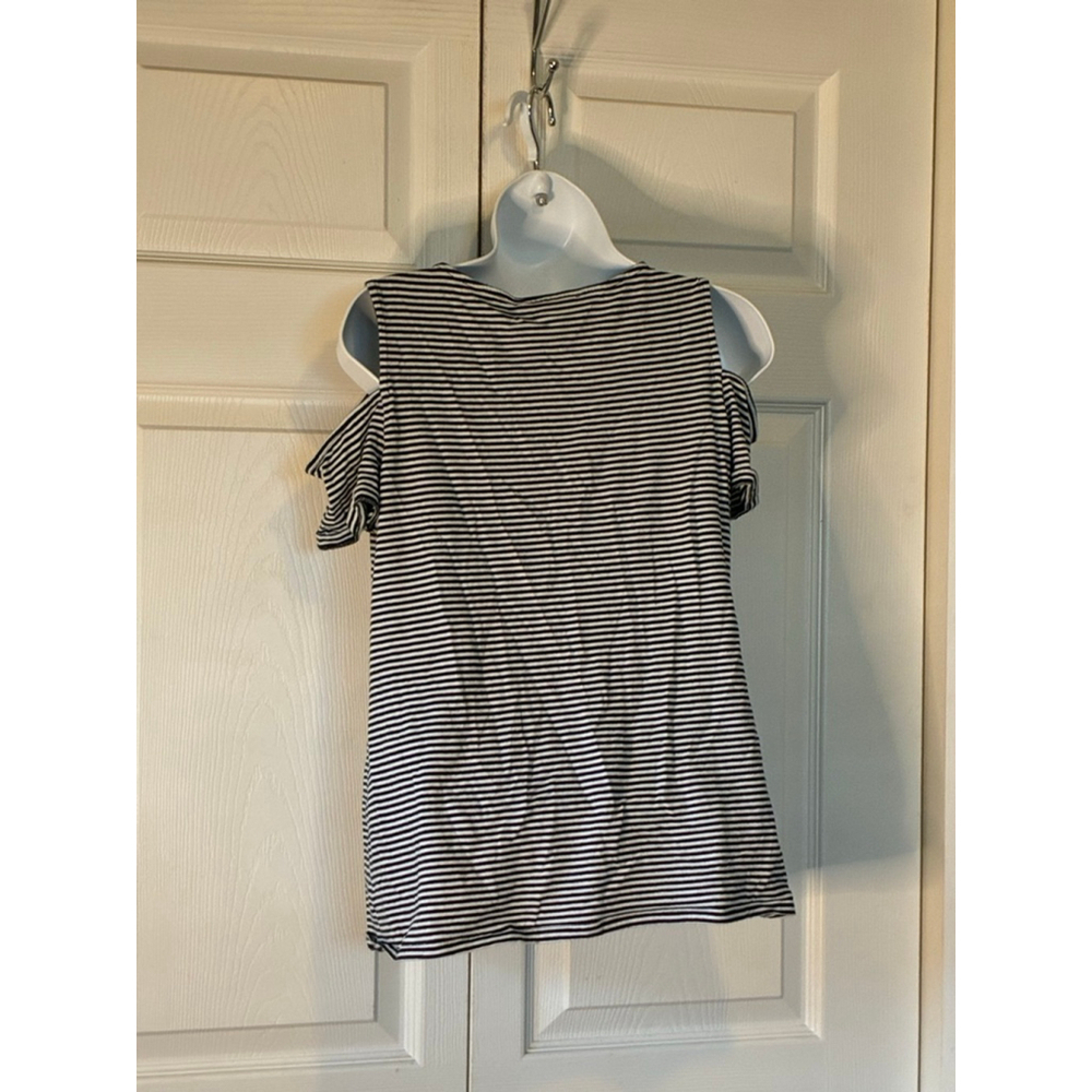 Women's Michael Kors Black White Striped Cold Shoulder Tank Top M - Picture 3 of 8